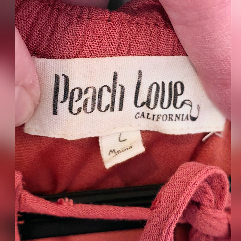 Peach Love California Womens Tiered Dress Large Swiss Dot Coral Boho Western - Picture 4 of 6